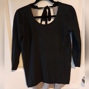 BABATON Silk and Cashmere sweater with open tie back, size XXS, black and grey